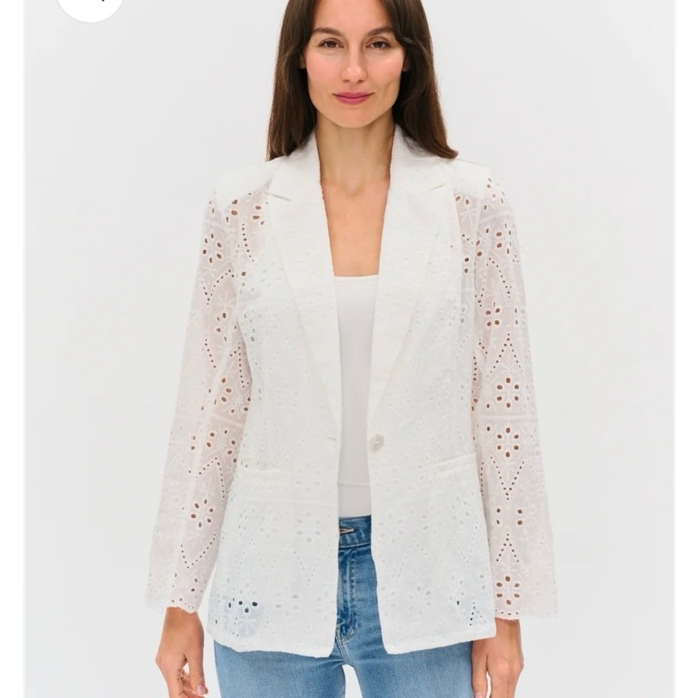🌸 Six/Fifty White Eyelet Lace Single-Button Blazer Jacket - Women's